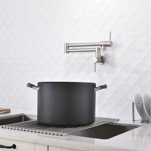 Rubinetto da Cucina a Parete in Ottone 1/2 NPT Pieghevole con Due Maniglie per Acqua Fredda in Nichel - Product Image 4