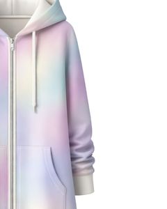 Sudadera con capucha larga multicolor pastel para mujer, abrigo de invierno con forro polar y bolsillos tipo canguro, informal, OEM, personalizado de fábrica - Product Image 5