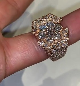 Bagues en argent plaqué avec moissanite simulée entièrement pavée, motif floral, pour femmes exquises, bagues de mariage en moissanite - Product Image 5