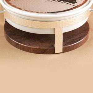 Plat à chafing de luxe en acier martelé avec chauffe-plats en métal blanc, base et poignées en bois pour buffet, fête, mariage, traiteur - Product Image 4