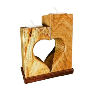 Handcrafted Acacia <b>Wood</b> <b>Heart</b> Candle Holder - Wholesale Wooden Dcor - Product Image 1