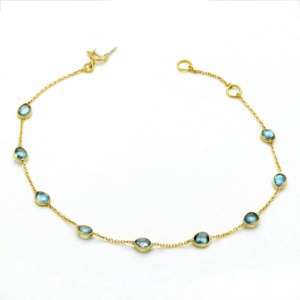 Bracelet de pierres précieuses en saphir bleu naturel fait à la main plaqué or jaune 18 carats bijoux personnalisés pour femmes pour cadeau ou fête - Product Image 1