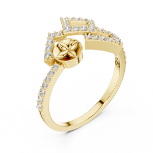 Ensemble de bagues AURORA SQUARE BLOOM avec diamants de laboratoire, en or jaune massif 18 carats plaqué rhodium, pour femme, idéal pour mariage, soirée, événement glamour, ou comme cadeau. - Product Image 4