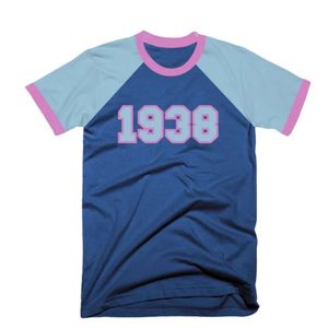 เสื้อยืดคอกลมแขนสั้นสีน้ำเงินกรมท่าและสีฟ้าอ่อน รุ่นปี 1938 แบบยูนิเซ็กส์ ผ้าเนื้อนุ่มใส่สบาย สไตล์ลำลองสองสี - Product Image 1