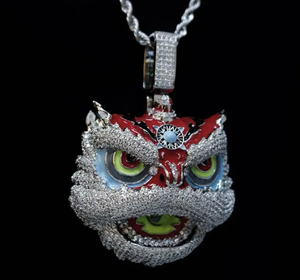 Collier pendentif tête de lion coloré serti de zircons, en laiton, style hip-hop, bijoux pour hommes - Product Image 2