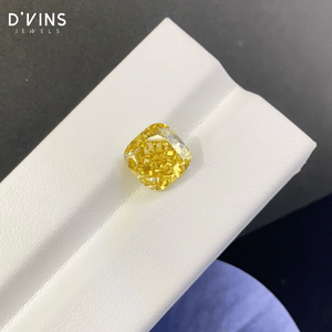Diamant de laboratoire CVD jaune vif fantaisie D'vins Jewels, taille coussin, 3,84 carats, VS2, pour la fabrication de bijoux - Product Image 1