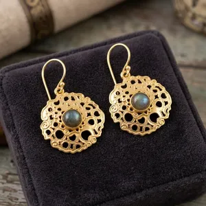 Natural Labradorite Brass <b>Earrings</b> | Handmade Gemstone Dangle <b>Earrings</b> | Wholesale Brass Jewelry - Product Image 5