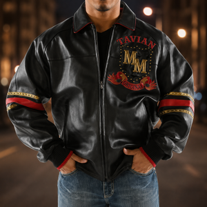 Chaqueta Varsity de Cuero Vintage para Hombre, Estilo Urbano, Cuero Vacuno Genuino, Parches Premium, Logotipo Bordado en la Parte Delantera - Product Image 2