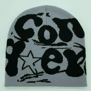Bonnet en tricot jacquard personnalisé avec logo imprimé, bonnet d'hiver en tricot - Product Image 3