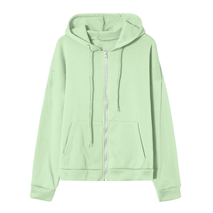 Sudadera con Capucha y Cierre de Cremallera para Mujer, Color Sólido, Manga Larga, 100% Algodón Felpa, Ropa Casual de Invierno/Otoño, Corte Regular, Sin Forro - Product Image 1