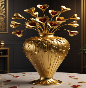 Ornate crystal-encrusted gold vase showcasing majestic white lotuses with metallic leaves, available at wholesale prices. - Product Image 3