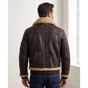 Customized Men Shearling Sheepskin Leather Eco Friendly Windproof Cozy Sherpa Fur <b>Lined</b> Winter Bomber Flight <b>Jacket</b> - Product Image 2