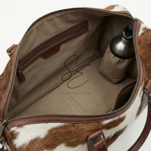 Vintage Cowhide Leather Duffel Bag Hair On Hide Large Capacity Weekender Travel Bag with Shoulder <b>Strap</b> for Men Women OEM - Product Image 6