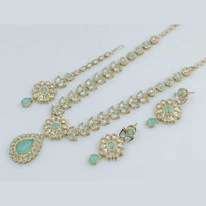 Conjunto de collar de piedra de cristal chapado en oro para mujer conjunto de joyería de boda tradicional con pendientes - Product Image 1