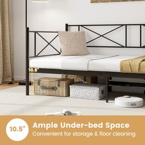 Letto a piattaforma pieghevole in metallo a una piazza e mezza con doghe in acciaio resistente, regolabile per uso scolastico - Product Image 6