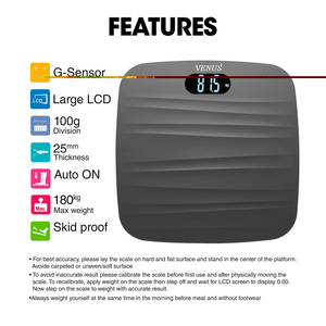 เครื่องชั่งน้ำหนักดิจิตอล Venus รับน้ำหนักได้ 180 กก. หน้าจอ LCD พื้นผิวกระจกนิรภัยกันลื่น สำหรับใช้ในบ้าน - Product Image 3