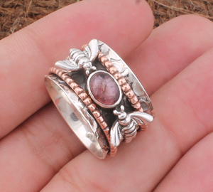 Anillo de Plata de Ley 925 con Turmalina Rosa Natural y Diseño de Abeja, Joyería Fina para Mujer, con Logotipo Personalizado - Product Image 1