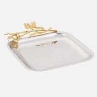 Plateau de service carré de luxe doré avec cadre imprimé léopard, poignée en laiton martelé, plat décoratif pour la maison et l'hôtel, vente en gros