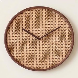 Rattan Quartz Scandinavian <b>Round</b> Woven Pendulum Wall Clock Brown Decorative for Living Room Bedroom Office - Product Image 3