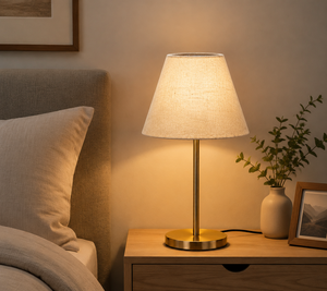 Lampe de table minimaliste en laiton avec abat-jour en lin beige Empire E27 LED Lumière chaude 3000K pour l'éclairage décoratif de la chambre - Product Image 2