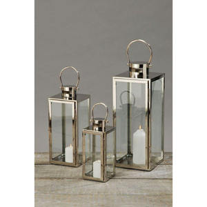 Lanterne à bougie populaire en acier inoxydable et verre, finition argent brillant, pour la décoration de la maison et de Noël, lanternes de sol - Product Image 4