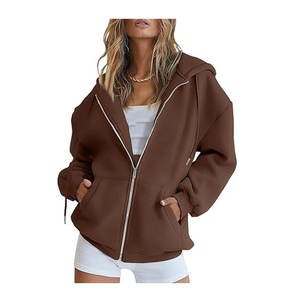 Women's Oversized Zip Up Hoodie Drop Shoulder Sweatshirt with Soft Fleece Fabric Kangaroo Pocket for Casual Streetwear - Product Image 3