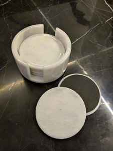 Trendy Handmade <b>Marble</b> <b>Coaster</b> Set With Holder Waterproof Flamed Surface and Black White Onyx Finish For Table Use - Product Image 5