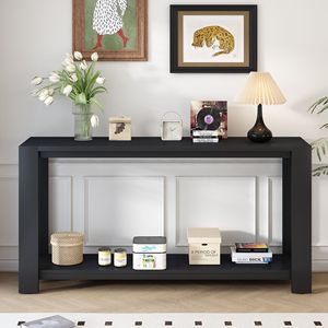 Minimalist Console <b>Table</b> with Bottom Shelf and Four Legs Distinctive Features for Entryway Hallway Living Room - Product Image 2