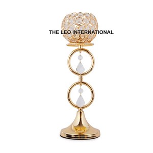 Ensemble de 3 bougeoirs en métal de forme ronde avec perles de cristal, design moderne et créatif, pour décoration de mariage - Product Image 2