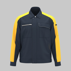 Chaqueta de Trabajo Azul Oscuro con Mangas Amarillas y Cinta Reflectante, Uniforme de Seguridad de Alta Visibilidad para Uso Industrial - Product Image 1