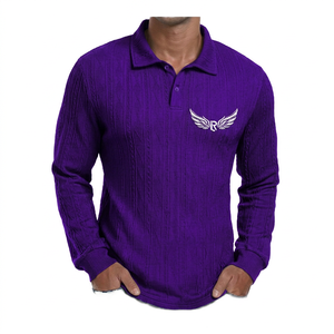 เสื้อโปโลแขนยาวถักสำหรับผู้ชาย สีดำ ปักโลโก้ สไตล์ลำลอง ระบายอากาศได้ดี ผลิตจากโพลีเอสเตอร์ 100% - Product Image 4