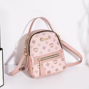 Luxury Monogram <b>Mini</b> Leather <b>Backpack</b> Stylish Printed <b>Women</b> Small Daypack With Zippered Front Pocket - Product Image 5