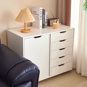 Mobiletto Organizzatore in Legno Bianco a 5 Cassetti con Ripiano Regolabile e Ruote per Casa o Ufficio, Adatto Come Supporto per Stampante - Product Image 2
