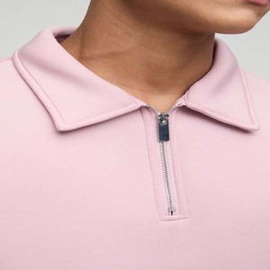 Men's Plus Size Pink Knitted Polo <b>Shirt</b> Short Sleeve Casual Zipper <b>Collar</b> Solid Color Front Logo - Product Image 5