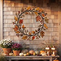 Magnifique couronne d'automne en métal ornée de feuilles de chêne, d'acorns et de baies, décoration murale ou de clôture idéale pour la récolte de Thanksgiving