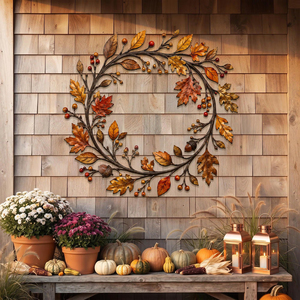 Festive Metal Merry Christmas Wreath Featuring Red Poinsettia Flowers and Green Leaves, Vibrant Holiday <b>Front</b> <b>Door</b> <b>Decoration</b> - Product Image 6