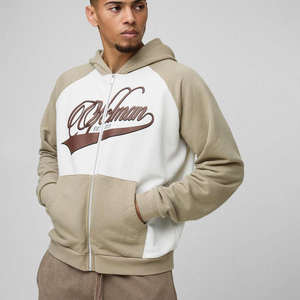 Hoodies pour homme à manches longues, coupe ample, color block, avec logo personnalisé, en coton mélangé, fermeture éclair intégrale, best-seller - Product Image 1