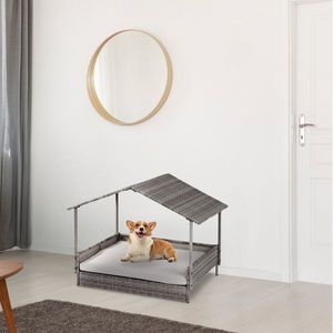 Small Medium Sized Elevated Rattan Dog House Washable Cushion Cover Indoor Outdoor Raised Pet Furniture Wicker Dog Bed Canopy - Product Image 5