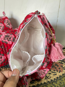 Eco-Friendly Large Luxury Cotton Handled Zipper <b>Drawstring</b> Makeup <b>Bag</b> Organizer for Travel Indian Block Print - Product Image 3