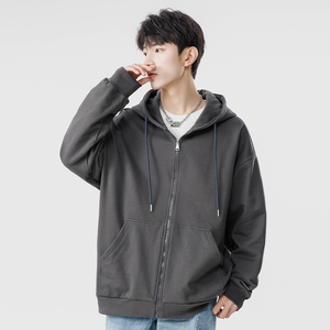 Sweat à capuche zippé en coton tricoté bleu pour homme, coupe oversize, style décontracté, collection automne - Product Image 3
