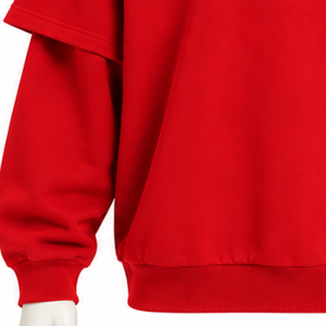 Custom Red Double Layer <b>Hoodie</b> Vintage Oversized <b>Short</b> <b>Sleeve</b> Overlay Long <b>Sleeve</b> Pullover Casual Streetwear Hooded Sweatshirt - Product Image 6