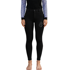 Culotte d'équitation noire pour femme, taille haute, extensible, avec grip aux genoux, pour l'entraînement et la compétition, style classique - Product Image 1