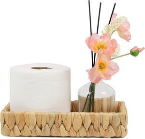 Bandeja de baño de jacinto de agua al por mayor, bandeja de tocador de mimbre de ratán, organizador de encimera para inodoro, decoración de mesa de centro, OEM ODM - Product Image 1