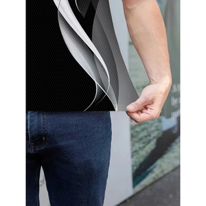 Camiseta de Hombre de Punto Sólido con Estampado por Transferencia Térmica, Botones en Contraste, Estilo Casual Deportivo para Exteriores, Manga Corta, 100% Algodón Transpirable - Product Image 3