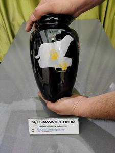Urne commémorative peinte à la main en aluminium pour chiens, fournitures commémoratives, brasworld inde - Product Image 2