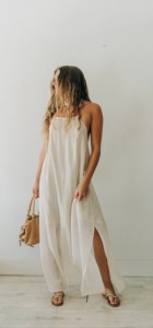 Women's 100% Cotton Gauze Maxi Dress | Sleeveless Spaghetti Strap Loose Fit Summer <b>Beach</b> Resort Wear Slits | Eco-Friendly Custom - Product Image 5