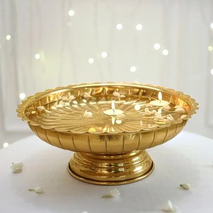 Temple Decor Metal Urli Bowl Antique Finish Floating Diya Flower Decorative Centerpiece for <b>Mandir</b> Use - Product Image 3