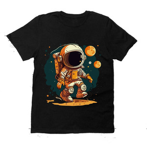 Camiseta de Hombre con Diseño de Astronauta de Dibujos Animados, Manga Corta, Cuello Redondo, Corte Regular, 100% Algodón Jersey, Estilo Casual - Product Image 1