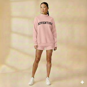 Ensemble col roulé et short pour femme, 100 % coton, style streetwear et décontracté, tricot doux, impression de logo personnalisée - Product Image 1