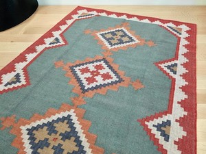 Alfombra Kilim Hecha a Mano con Patrón Geométrico, Tejido Plano de Lana y Acrílico, Rectangular, para Sala de Estar, con Base Antideslizante de Goma - Product Image 6